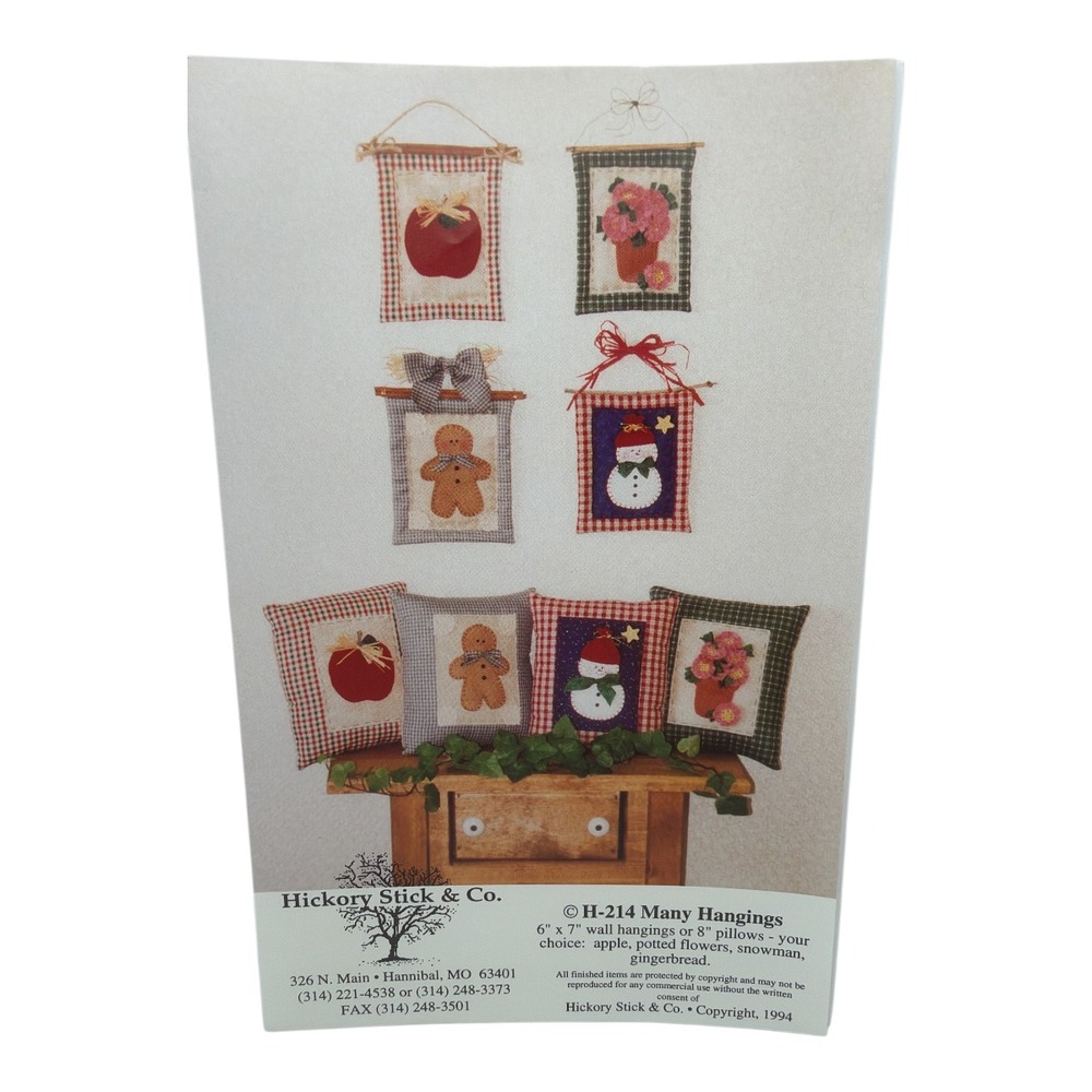Hickory Stick and Co H214 Many Hangings Pattern Pillow Quilting Sewing Applique